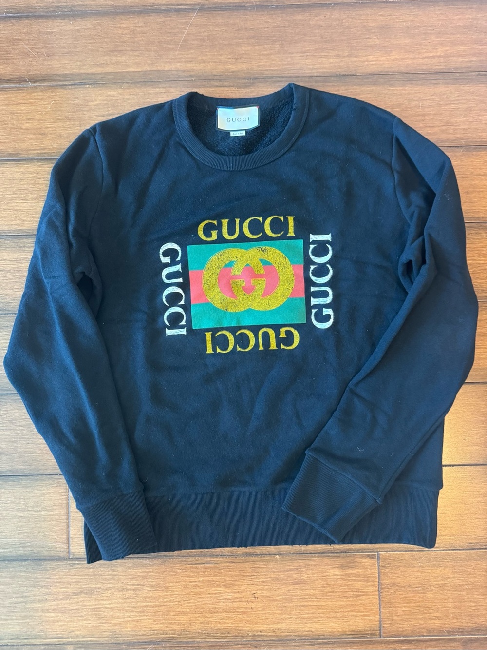 Gucci Black Crewneck with Multicolor Logo